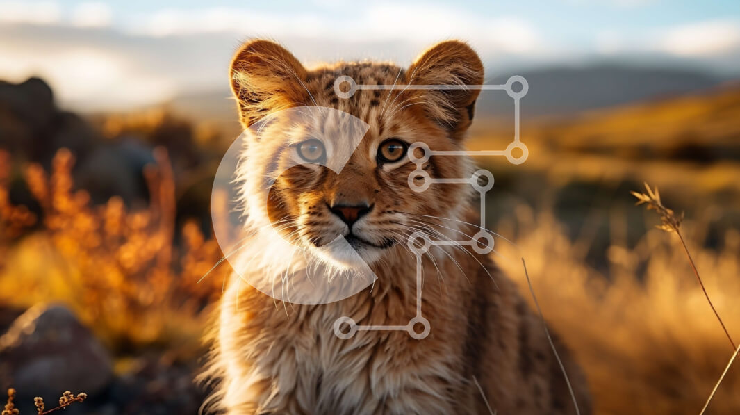 Σετ των 2 Intra Συλλεκτικό Ξύλινο Παζλ Plywood  4mm - Νεαρό λιοντάρι στο πεδίο της ψηλής χλόης και των βράχων Σε Ξύλινο Κουτί - Διαστάσεις: 10x10 cm – 25 κομμάτια