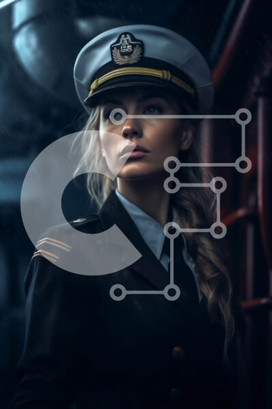 Intra Συλλεκτικό Ξύλινο Παζλ Plywood  4mm - Σοβαρή γυναίκα με ναυτική στολή στο κατάστρωμα του πλοίου που κοιτάζει προς τη θάλασσα Σε Ξύλινο Κουτί - Διαστάσεις Puzzle: 10x10 cm – 25 κομμάτια