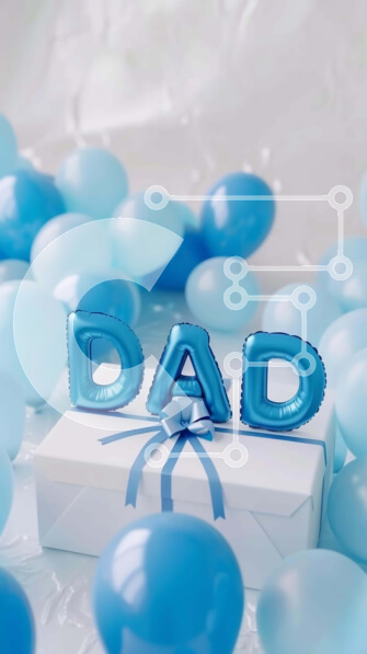 Intra Συλλεκτικό Ξύλινο Παζλ Plywood  4mm - Γιορτή γενεθλίων του μπαμπά με κουτί δώρου και μπλε μπαλόνια Σε Ξύλινο Κουτί - Διαστάσεις: 10x10 cm – 25 κομμάτια