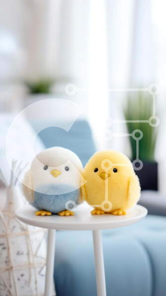 Intra Συλλεκτικό Ξύλινο Παζλ Plywood  4mm - Κίτρινα και άσπρα γεμιστά πουλιά στο τραπέζι στο σαλόνι Σε Ξύλινο Κουτί - Διαστάσεις Puzzle: 10x10 cm – 25 κομμάτια