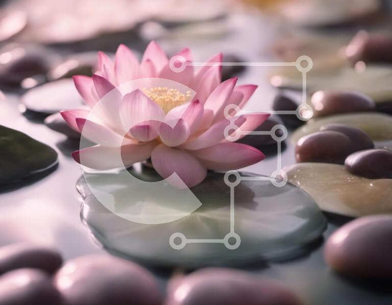 Intra Συλλεκτικό Ξύλινο Παζλ Plywood  4mm - Ροζ λουλούδι λωτού που επιπλέει σε βότσαλα και πέτρες στο νερό Σε Ξύλινο Κουτί - Διαστάσεις: 10x10 cm – 25 κομμάτια