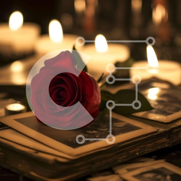 Intra Συλλεκτικό Ξύλινο Παζλ Plywood  4mm - Κόκκινο τριαντάφυλλο σε παλιό άλμπουμ φωτογραφιών με κεριά Σε Ξύλινο Κουτί - Διαστάσεις Puzzle: 10x10 cm – 25 κομμάτια