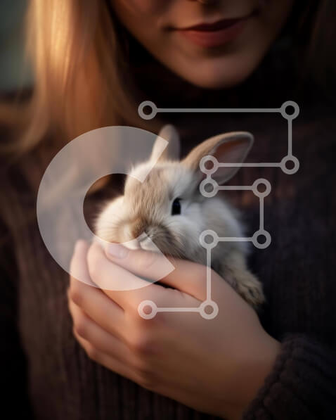 Σετ των 2 Intra Συλλεκτικό Ξύλινο Παζλ Plywood  4mm - Γυναίκα που κρατά το αξιολάτρευτο λευκό κουνέλι Σε Ξύλινο Κουτί - Διαστάσεις: 10x10 cm – 25 κομμάτια