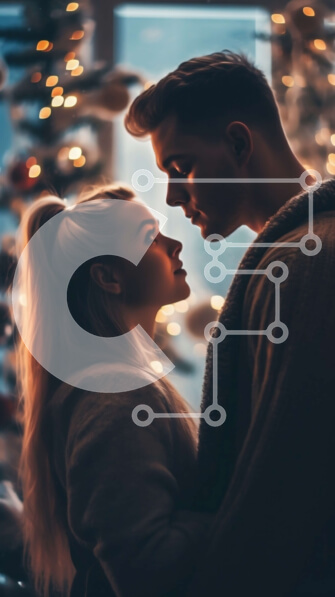 Intra Συλλεκτικό Ξύλινο Παζλ Plywood  4mm - Υπέροχη εικόνα ενός νεαρού ζευγαριού μπροστά από ένα χριστουγεννιάτικο δέντρο Σε Ξύλινο Κουτί - Διαστάσεις: 10x10 cm – 25 κομμάτια