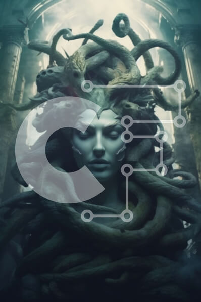 Intra Συλλεκτικό Ξύλινο Παζλ Plywood  4mm - Σκοτεινή και μυστηριώδης ομορφιά μιας γυναίκας με φίδια στο κεφάλι της Σε Ξύλινο Κουτί - Διαστάσεις Puzzle: 10x10 cm – 25 κομμάτια