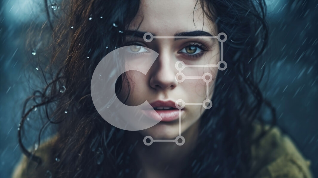 Σετ των 2 Intra Συλλεκτικό Ξύλινο Παζλ Plywood  4mm - Όμορφη εικόνα μιας νεαρής γυναίκας που στέκεται στη βροχή με μαύρο δερμάτινο μπουφάν και σκισμένο τζιν Σε Ξύλινο Κουτί - Διαστάσεις: 10x10 cm – 25 κομμάτια