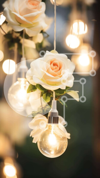 Intra Συλλεκτικό Ξύλινο Παζλ Plywood  4mm - Ρομαντικοί λαμπτήρες και λευκά τριαντάφυλλα σε κομψό σκηνικό Σε Ξύλινο Κουτί - Διαστάσεις Puzzle: 10x10 cm – 25 κομμάτια