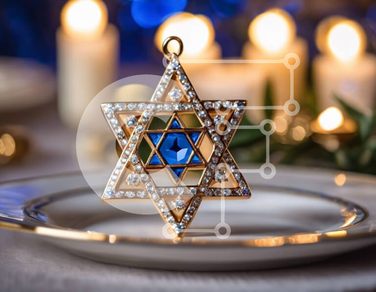 Intra Συλλεκτικό Ξύλινο Παζλ Plywood  4mm - Το αστέρι του Δαβίδ σε ένα άσπρο πιάτο με τα κεριά Σε Ξύλινο Κουτί - Διαστάσεις Puzzle: 10x10 cm – 25 κομμάτια