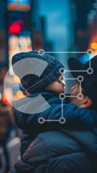 Intra Συλλεκτικό Ξύλινο Παζλ Plywood  4mm - Δεσμός πατέρα και παιδιού στην πόλη τη νύχτα Σε Ξύλινο Κουτί - Διαστάσεις Puzzle: 10x10 cm – 25 κομμάτια