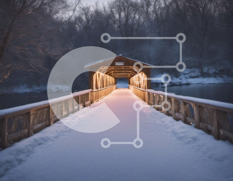 Intra Συλλεκτικό Ξύλινο Παζλ Plywood  4mm - Ξύλινη γέφυρα καλυμμένη στο χιόνι Σε Ξύλινο Κουτί - Διαστάσεις: 10x10 cm – 25 κομμάτια