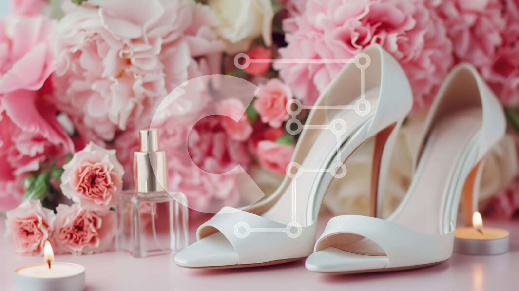 Σετ των 2 Intra Συλλεκτικό Ξύλινο Παζλ Plywood  4mm - Λευκά ψηλοτάκουνα παπούτσια, λουλούδια και κεριά σε ροζ φόντο Σε Ξύλινο Κουτί - Διαστάσεις: 10x10 cm – 25 κομμάτια