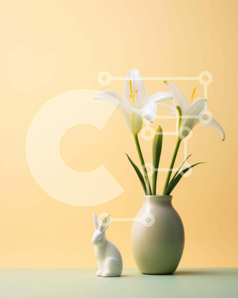 Intra Συλλεκτικό Ξύλινο Παζλ Plywood  4mm - Πασχαλινό λαγουδάκι και κρίνοι σε λευκό βάζο Σε Ξύλινο Κουτί - Διαστάσεις: 10x10 cm – 25 κομμάτια