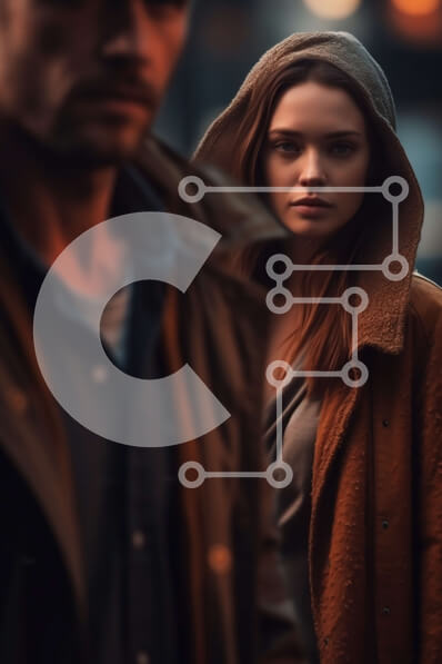 Intra Συλλεκτικό Ξύλινο Παζλ Plywood  4mm - Έντονη στιγμή στο City Street: Woman and Man in Brown and Black Σε Ξύλινο Κουτί - Διαστάσεις Puzzle: 10x10 cm – 25 κομμάτια