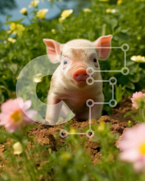 Σετ των 2 Intra Συλλεκτικό Ξύλινο Παζλ Plywood  4mm - Χαριτωμένη εικόνα ενός γουρουνιού σε ένα χωράφι με λουλούδια Σε Ξύλινο Κουτί - Διαστάσεις: 10x10 cm – 25 κομμάτια