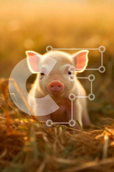 Σετ των 2 Intra Συλλεκτικό Ξύλινο Παζλ Plywood  4mm - Χαριτωμένη εικόνα ενός μικρού λευκού γουρουνιού σε ένα χωράφι με ξηρό σανό Σε Ξύλινο Κουτί - Διαστάσεις: 10x10 cm – 25 κομμάτια