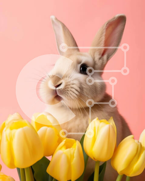 Intra Συλλεκτικό Ξύλινο Παζλ Plywood  4mm - Λαγουδάκι κουνέλι με κίτρινες τουλίπες Σε Ξύλινο Κουτί - Διαστάσεις: 10x10 cm – 25 κομμάτια