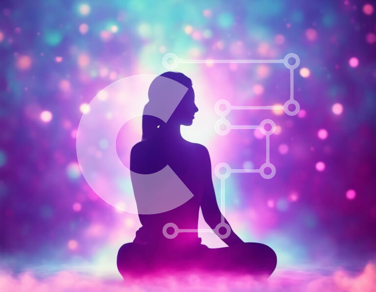 Intra Συλλεκτικό Ξύλινο Παζλ Plywood  4mm - Σιλουέτα μιας φιγούρας διαλογισμού με πολύχρωμο φόντο Σε Ξύλινο Κουτί - Διαστάσεις Puzzle: 10x10 cm – 25 κομμάτια