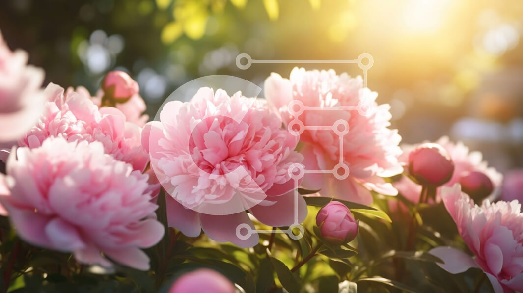 Intra Συλλεκτικό Ξύλινο Παζλ Plywood  4mm - Ομάδα από ροζ παιώνιες σε πλήρη άνθιση με το φως του ήλιου Σε Ξύλινο Κουτί - Διαστάσεις: 10x10 cm – 25 κομμάτια