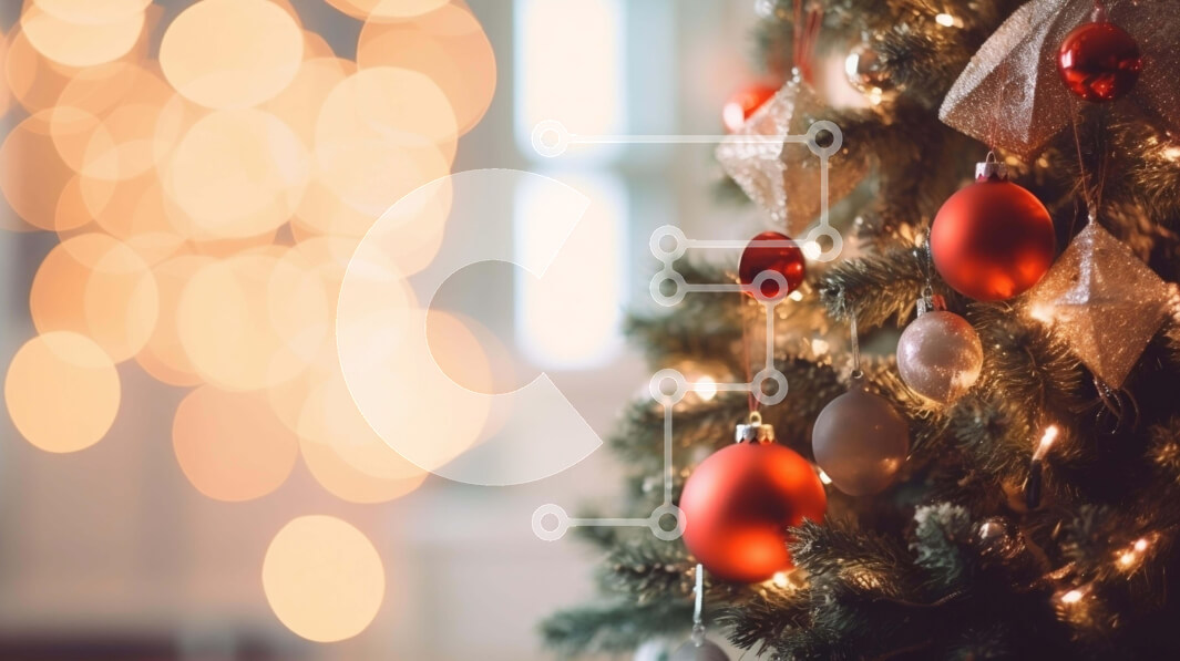 Intra Συλλεκτικό Ξύλινο Παζλ Plywood  4mm - Χριστουγεννιάτικο δέντρο με κόκκινα και χρυσά στολίδια και φώτα Bokeh Σε Ξύλινο Κουτί - Διαστάσεις: 10x10 cm – 25 κομμάτια