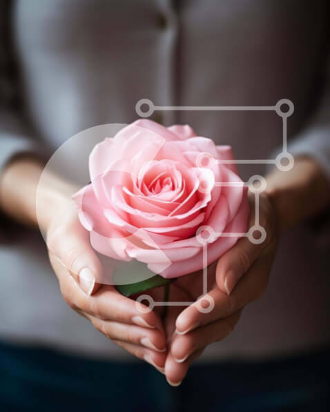 Intra Συλλεκτικό Ξύλινο Παζλ Plywood  4mm - Γυναικεία χέρια που κρατούν ροζ τριαντάφυλλα Σε Ξύλινο Κουτί - Διαστάσεις Puzzle: 10x10 cm – 25 κομμάτια