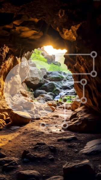 Σετ των 2 Intra Συλλεκτικό Ξύλινο Παζλ Plywood  4mm - Εκπληκτική θέα σε μια σπηλιά με καταρράκτη που περιβάλλεται από πράσινο Σε Ξύλινο Κουτί - Διαστάσεις: 10x10 cm – 25 κομμάτια