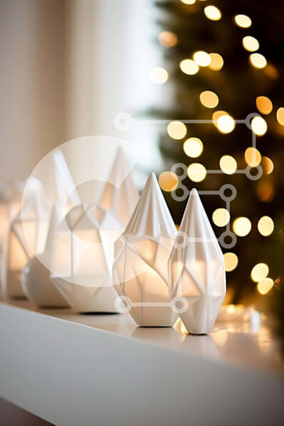 Intra Συλλεκτικό Ξύλινο Παζλ Plywood  4mm - Λευκές γεωμετρικές κηροπήγια σε χριστουγεννιάτικο μανδύα Σε Ξύλινο Κουτί - Διαστάσεις: 10x10 cm – 25 κομμάτια