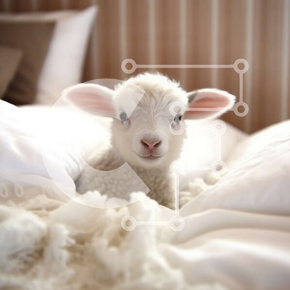 Intra Συλλεκτικό Ξύλινο Παζλ Plywood  4mm - Χαριτωμένη εικόνα ενός λευκού αρνιού σε ένα κρεβάτι Σε Ξύλινο Κουτί - Διαστάσεις: 10x10 cm – 25 κομμάτια
