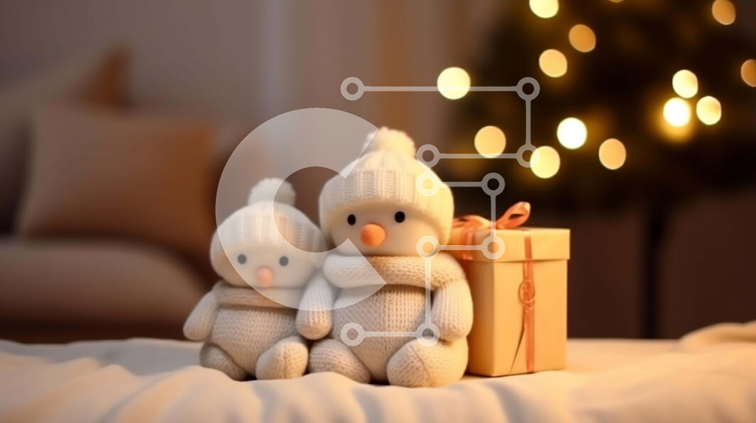 Intra Συλλεκτικό Ξύλινο Παζλ Plywood  4mm - Γιορτινά γεμιστά χιονάνθρωποι και κουτί δώρου στο κρεβάτι Σε Ξύλινο Κουτί - Διαστάσεις: 10x10 cm – 25 κομμάτια