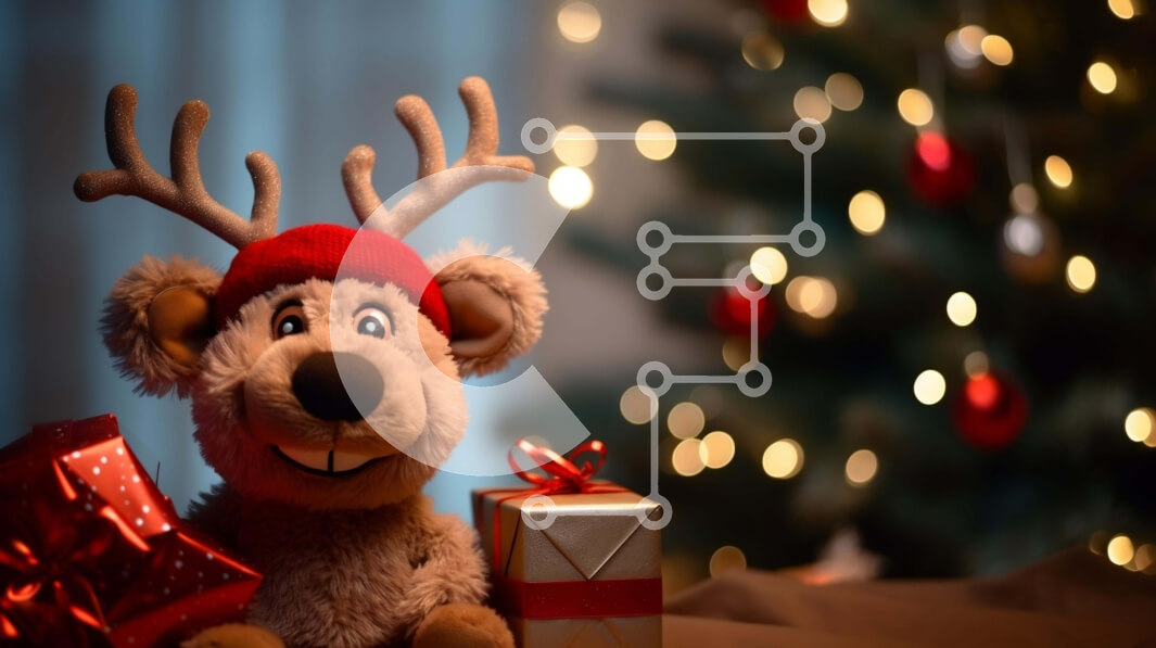 Intra Συλλεκτικό Ξύλινο Παζλ Plywood  4mm - Γεμιστοί τάρανδοι και δώρα Χριστουγέννων Σε Ξύλινο Κουτί - Διαστάσεις: 10x10 cm – 25 κομμάτια