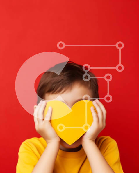 Intra Συλλεκτικό Ξύλινο Παζλ Plywood  4mm - Νεαρό αγόρι που κρύβεται πίσω από χαρτί σε σχήμα καρδιάς Σε Ξύλινο Κουτί - Διαστάσεις Puzzle: 10x10 cm – 25 κομμάτια