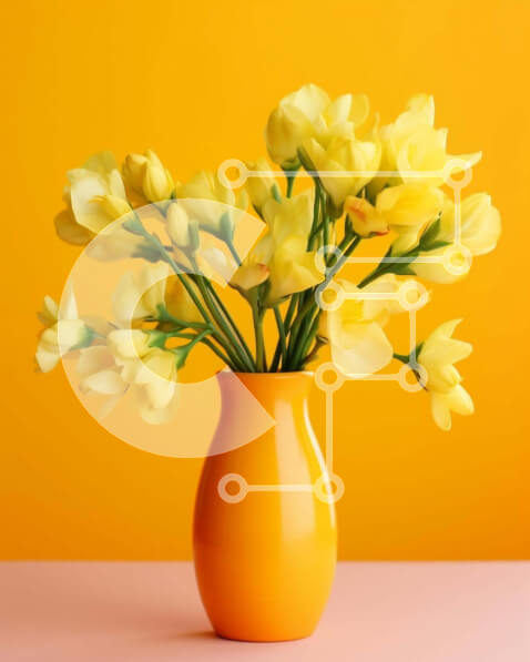 Intra Συλλεκτικό Ξύλινο Παζλ Plywood  4mm - Πορτοκαλί βάζο με κίτρινα λουλούδια σε ροζ φόντο Σε Ξύλινο Κουτί - Διαστάσεις Puzzle: 10x10 cm – 25 κομμάτια