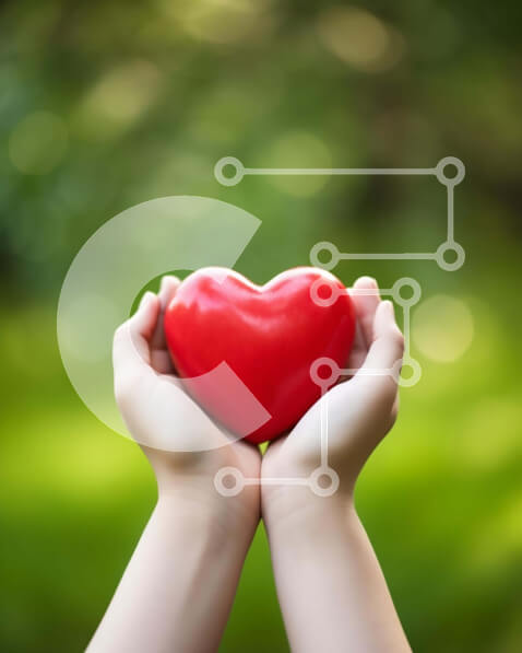 Intra Συλλεκτικό Ξύλινο Παζλ Plywood  4mm - Χέρια που κρατούν την κόκκινη καρδιά σε θολό πράσινο φόντο Σε Ξύλινο Κουτί - Διαστάσεις: 10x10 cm – 25 κομμάτια