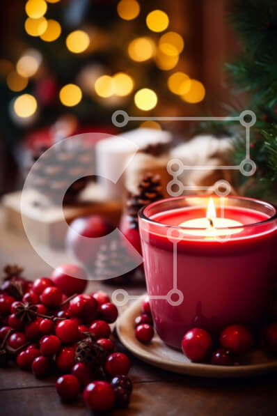 Intra Συλλεκτικό Ξύλινο Παζλ Plywood  4mm - Γιορτινό Χριστουγεννιάτικο κερί με κόκκινα μούρα και κουκουνάρια Σε Ξύλινο Κουτί - Διαστάσεις: 10x10 cm – 25 κομμάτια