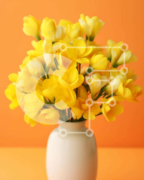 Intra Συλλεκτικό Ξύλινο Παζλ Plywood  4mm - Λευκό βάζο με κίτρινα λουλούδια σε πορτοκαλί φόντο Σε Ξύλινο Κουτί - Διαστάσεις Puzzle: 10x10 cm – 25 κομμάτια