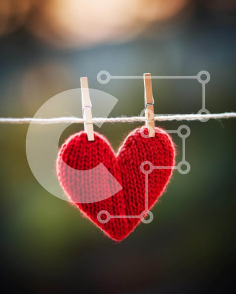 Intra Συλλεκτικό Ξύλινο Παζλ Plywood  4mm - Κόκκινη πλεκτή καρδιά σε μανταλάκια ρούχων Σε Ξύλινο Κουτί - Διαστάσεις Puzzle: 10x10 cm – 25 κομμάτια