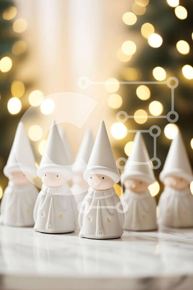 Intra Συλλεκτικό Ξύλινο Παζλ Plywood  4mm - Λευκά αγαλματίδια σε ξύλινο τραπέζι με χριστουγεννιάτικα φωτάκια Σε Ξύλινο Κουτί - Διαστάσεις: 10x10 cm – 25 κομμάτια