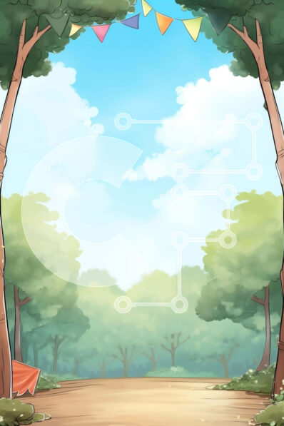 Σετ των 2 Intra Συλλεκτικό Ξύλινο Παζλ Plywood  4mm - Σκηνή που μοιάζει με κινούμενα σχέδια στο δάσος με πολύχρωμες σημαίες και μια μικρή σκηνή Σε Ξύλινο Κουτί - Διαστάσεις: 10x10 cm – 25 κομμάτια