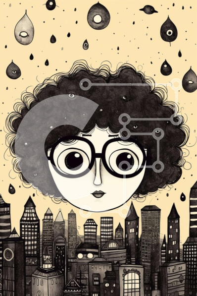 Intra Συλλεκτικό Ξύλινο Παζλ Plywood  4mm - Χαρακτήρας κινουμένων σχεδίων με γυαλιά στο αστικό τοπίο Σε Ξύλινο Κουτί - Διαστάσεις Puzzle: 10x10 cm – 25 κομμάτια