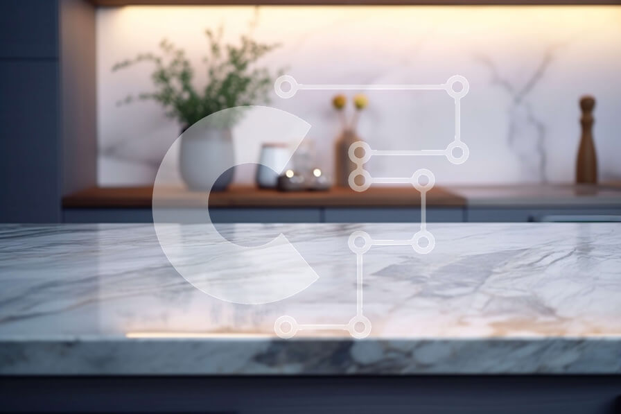 Intra Συλλεκτικό Ξύλινο Παζλ Plywood  4mm - Μαρμάρινος πάγκος κουζίνας με λουλούδια Σε Ξύλινο Κουτί - Διαστάσεις Puzzle: 10x10 cm – 25 κομμάτια