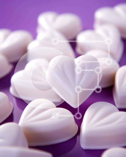 Intra Συλλεκτικό Ξύλινο Παζλ Plywood  4mm - Συστάδα από λευκές καραμέλες σε σχήμα καρδιάς σε μωβ φόντο Σε Ξύλινο Κουτί - Διαστάσεις Puzzle: 10x10 cm – 25 κομμάτια