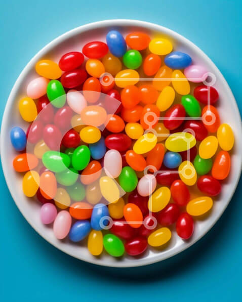 Σετ των 2 Intra Συλλεκτικό Ξύλινο Παζλ Plywood  4mm - Πολύχρωμα φασόλια ζελέ σε λευκό πιάτο Σε Ξύλινο Κουτί - Διαστάσεις: 10x10 cm – 25 κομμάτια