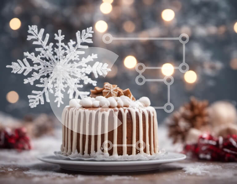 Σετ των 2 Intra Συλλεκτικό Ξύλινο Παζλ Plywood  4mm - Τούρτα διακοπών σε σχήμα νιφάδας χιονιού σε διακοσμητικό πιάτο Σε Ξύλινο Κουτί - Διαστάσεις: 10x10 cm – 25 κομμάτια