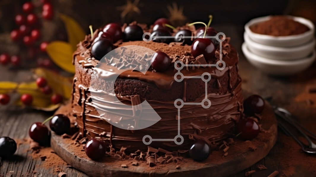 Σετ των 2 Intra Συλλεκτικό Ξύλινο Παζλ Plywood  4mm - Κέικ σοκολάτας με κεράσια από πάνω σε ξύλινη επιφάνεια Σε Ξύλινο Κουτί - Διαστάσεις: 10x10 cm – 25 κομμάτια