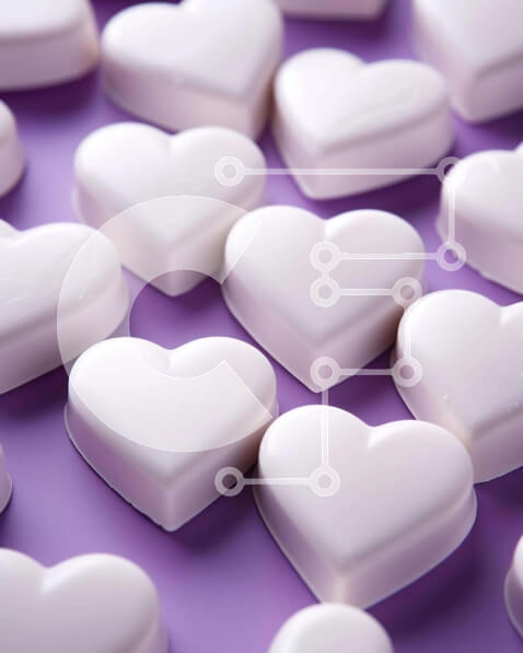 Intra Συλλεκτικό Ξύλινο Παζλ Plywood  4mm - Ομάδα καραμέλες σε σχήμα καρδιάς σε μωβ φόντο Σε Ξύλινο Κουτί - Διαστάσεις: 10x10 cm – 25 κομμάτια