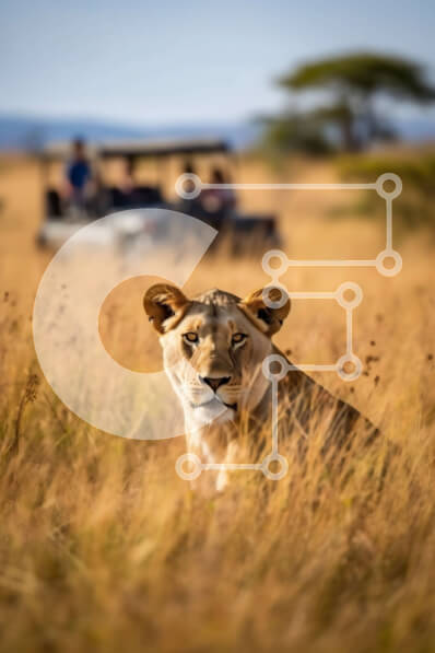 Σετ των 2 Intra Συλλεκτικό Ξύλινο Παζλ Plywood  4mm - Όμορφη εικόνα μιας λέαινας στο εθνικό πάρκο Serengeti Σε Ξύλινο Κουτί - Διαστάσεις: 10x10 cm – 25 κομμάτια