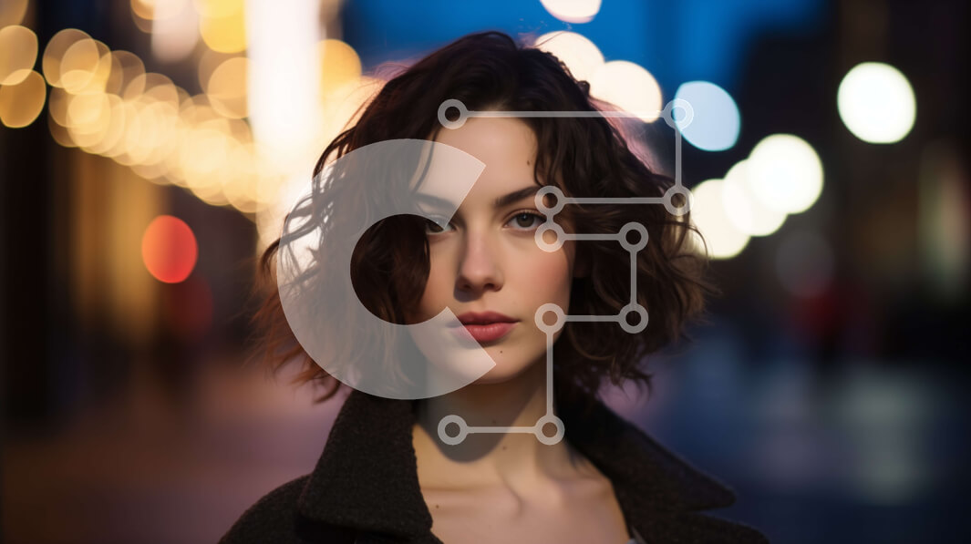 Intra Συλλεκτικό Ξύλινο Παζλ Plywood  4mm - Νεαρή γυναίκα που στέκεται στην αστική οδό τη νύχτα Σε Ξύλινο Κουτί - Διαστάσεις Puzzle: 10x10 cm – 25 κομμάτια