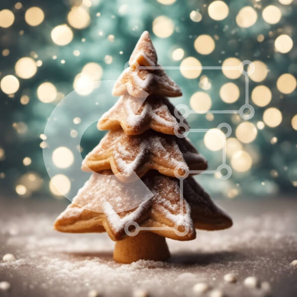 Intra Συλλεκτικό Ξύλινο Παζλ Plywood  4mm - Μελόψωμο δέντρο σε χιονισμένο φόντο Bokeh Σε Ξύλινο Κουτί - Διαστάσεις Puzzle: 10x10 cm – 25 κομμάτια