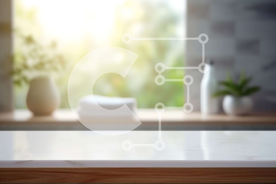 Intra Συλλεκτικό Ξύλινο Παζλ Plywood  4mm - Πάγκος από λευκό μάρμαρο με φυτό και γραφική θέα Σε Ξύλινο Κουτί - Διαστάσεις Puzzle: 10x10 cm – 25 κομμάτια