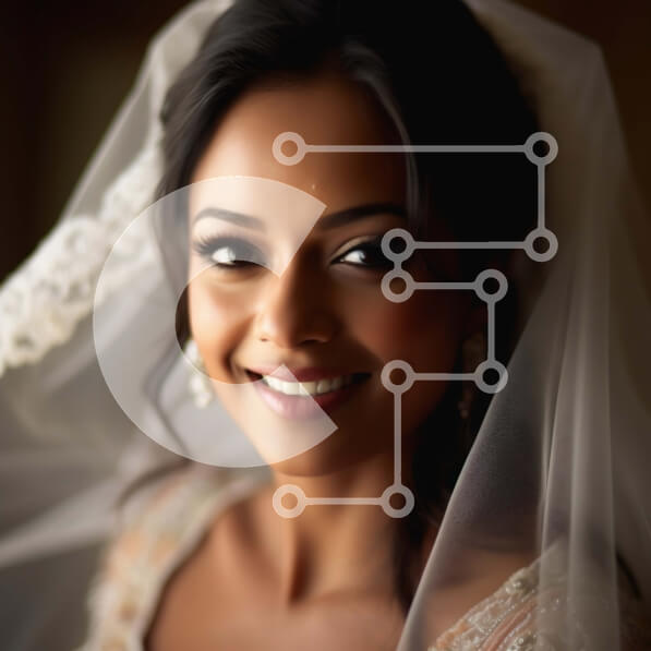 Σετ των 2 Intra Συλλεκτικό Ξύλινο Παζλ Plywood  4mm - Χαμογελαστή Ινδή νύφη με κομψό λευκό νυφικό και μακρύ πέπλο Σε Ξύλινο Κουτί - Διαστάσεις: 10x10 cm – 25 κομμάτια