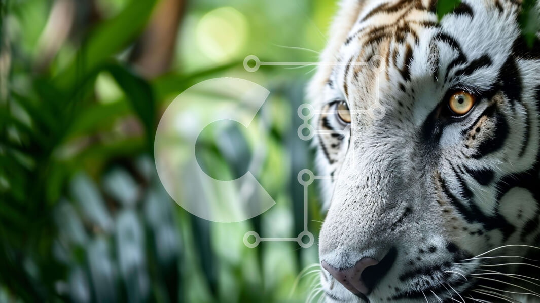 Intra Συλλεκτικό Ξύλινο Παζλ Plywood  4mm - Κοντινό πλάνο μιας λευκής τίγρης στο δάσος Σε Ξύλινο Κουτί - Διαστάσεις: 10x10 cm – 25 κομμάτια